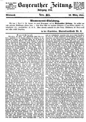 Bayreuther Zeitung Mittwoch 26. März 1851