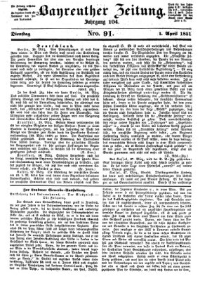 Bayreuther Zeitung Dienstag 1. April 1851