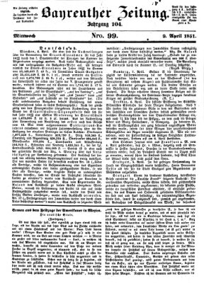 Bayreuther Zeitung Mittwoch 9. April 1851