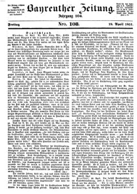 Bayreuther Zeitung Freitag 18. April 1851