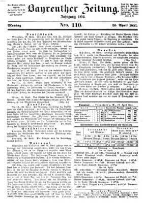 Bayreuther Zeitung Sonntag 20. April 1851