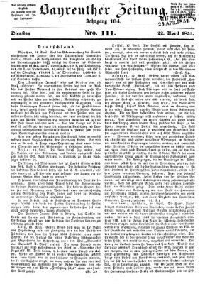 Bayreuther Zeitung Dienstag 22. April 1851