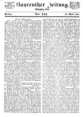 Bayreuther Zeitung Freitag 25. April 1851