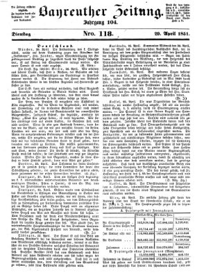 Bayreuther Zeitung Dienstag 29. April 1851