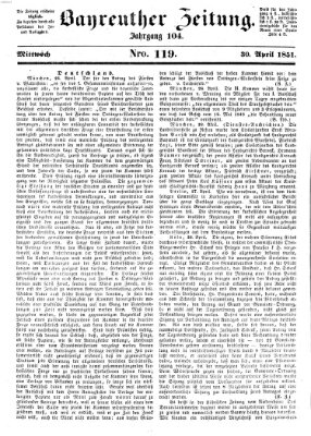 Bayreuther Zeitung Mittwoch 30. April 1851