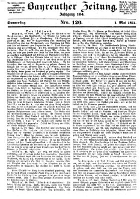 Bayreuther Zeitung Donnerstag 1. Mai 1851