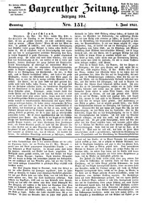 Bayreuther Zeitung Sonntag 1. Juni 1851