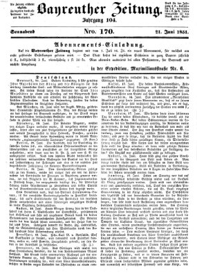 Bayreuther Zeitung Samstag 21. Juni 1851