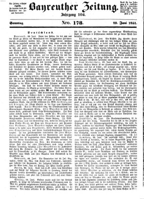 Bayreuther Zeitung Sonntag 29. Juni 1851