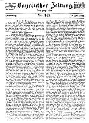 Bayreuther Zeitung Donnerstag 10. Juli 1851