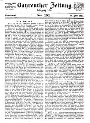 Bayreuther Zeitung Samstag 12. Juli 1851