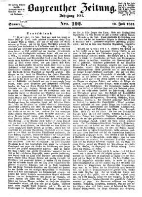 Bayreuther Zeitung Sonntag 13. Juli 1851