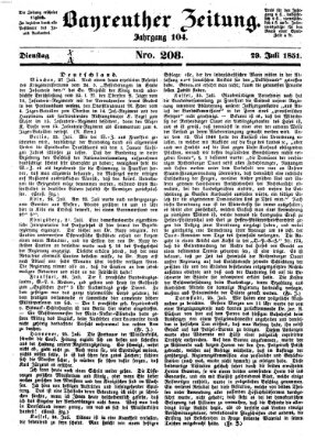 Bayreuther Zeitung Dienstag 29. Juli 1851