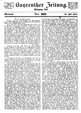 Bayreuther Zeitung Mittwoch 30. Juli 1851