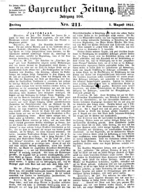 Bayreuther Zeitung Freitag 1. August 1851