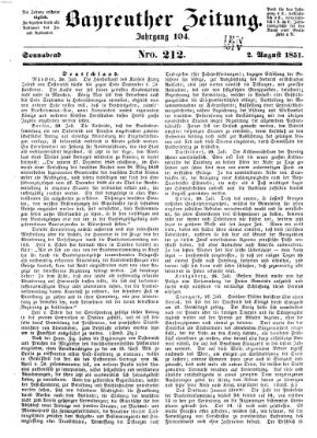 Bayreuther Zeitung Samstag 2. August 1851