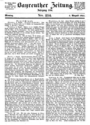 Bayreuther Zeitung Montag 4. August 1851