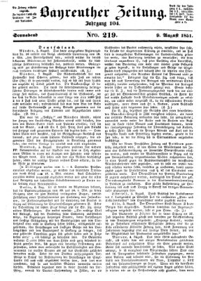 Bayreuther Zeitung Samstag 9. August 1851