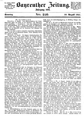 Bayreuther Zeitung Sonntag 10. August 1851