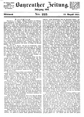 Bayreuther Zeitung Mittwoch 13. August 1851