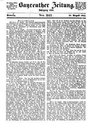 Bayreuther Zeitung Sonntag 31. August 1851