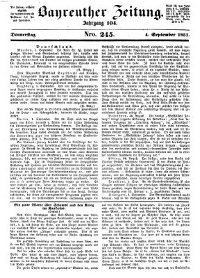 Bayreuther Zeitung Donnerstag 4. September 1851