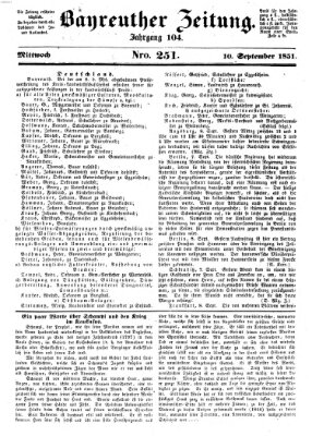 Bayreuther Zeitung Mittwoch 10. September 1851