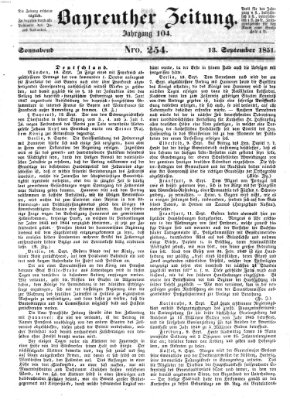 Bayreuther Zeitung Samstag 13. September 1851