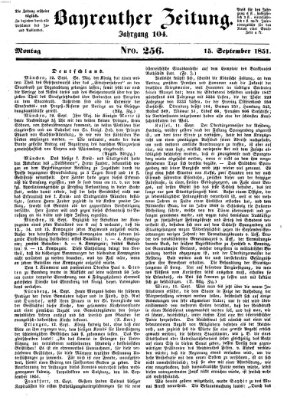 Bayreuther Zeitung Montag 15. September 1851