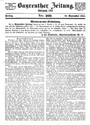 Bayreuther Zeitung Freitag 19. September 1851