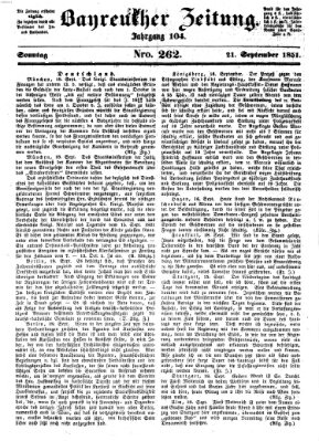 Bayreuther Zeitung Sonntag 21. September 1851