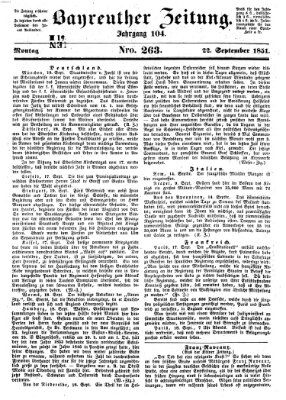 Bayreuther Zeitung Montag 22. September 1851