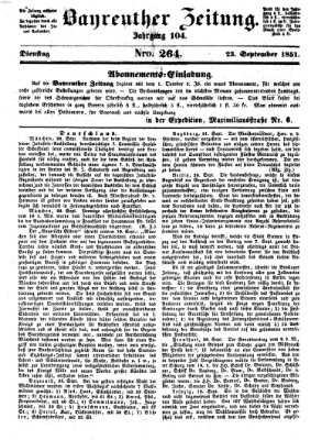 Bayreuther Zeitung Dienstag 23. September 1851