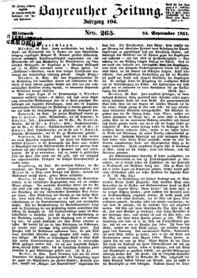 Bayreuther Zeitung Mittwoch 24. September 1851