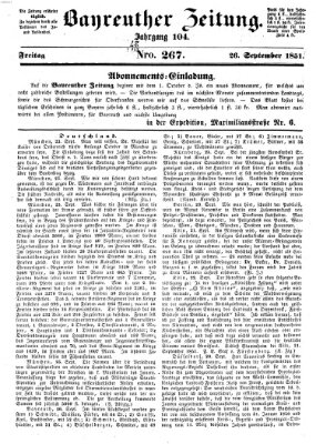 Bayreuther Zeitung Freitag 26. September 1851