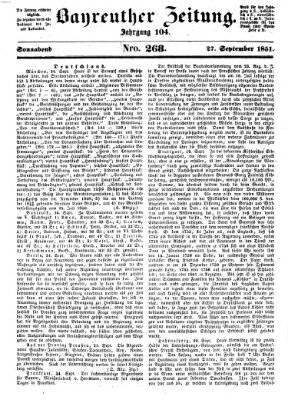 Bayreuther Zeitung Samstag 27. September 1851