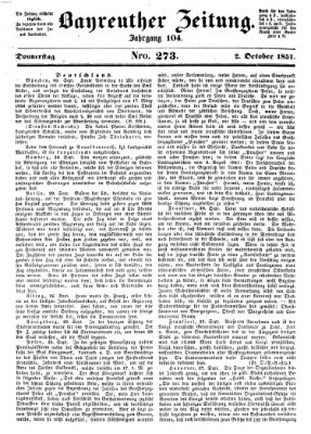 Bayreuther Zeitung Donnerstag 2. Oktober 1851