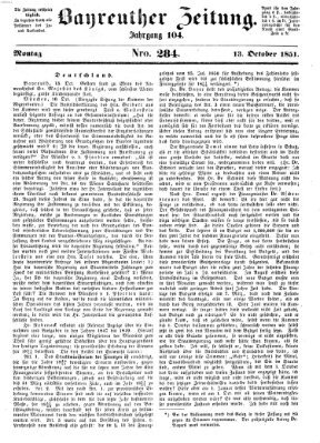 Bayreuther Zeitung Montag 13. Oktober 1851