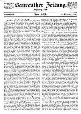 Bayreuther Zeitung Samstag 18. Oktober 1851