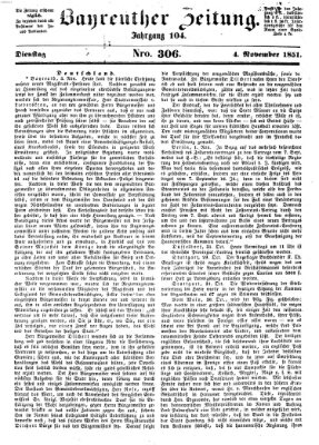 Bayreuther Zeitung Dienstag 4. November 1851