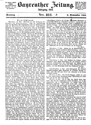 Bayreuther Zeitung Sonntag 9. November 1851