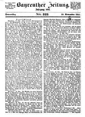 Bayreuther Zeitung Donnerstag 20. November 1851