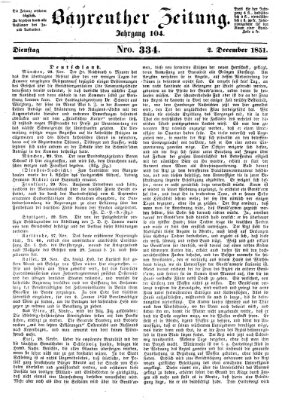 Bayreuther Zeitung Dienstag 2. Dezember 1851