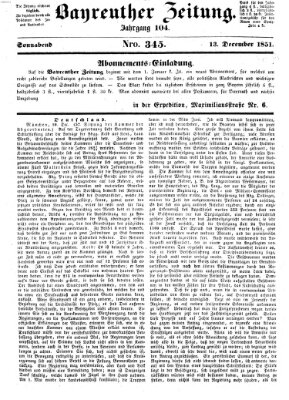 Bayreuther Zeitung Samstag 13. Dezember 1851