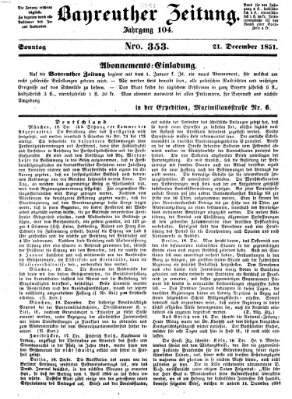 Bayreuther Zeitung Sonntag 21. Dezember 1851