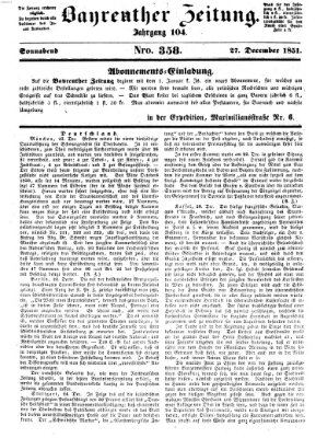 Bayreuther Zeitung Samstag 27. Dezember 1851