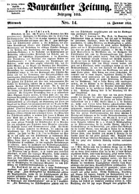 Bayreuther Zeitung Mittwoch 14. Januar 1852