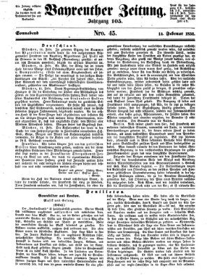 Bayreuther Zeitung Samstag 14. Februar 1852