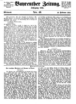 Bayreuther Zeitung Mittwoch 18. Februar 1852