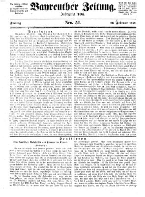 Bayreuther Zeitung Freitag 20. Februar 1852